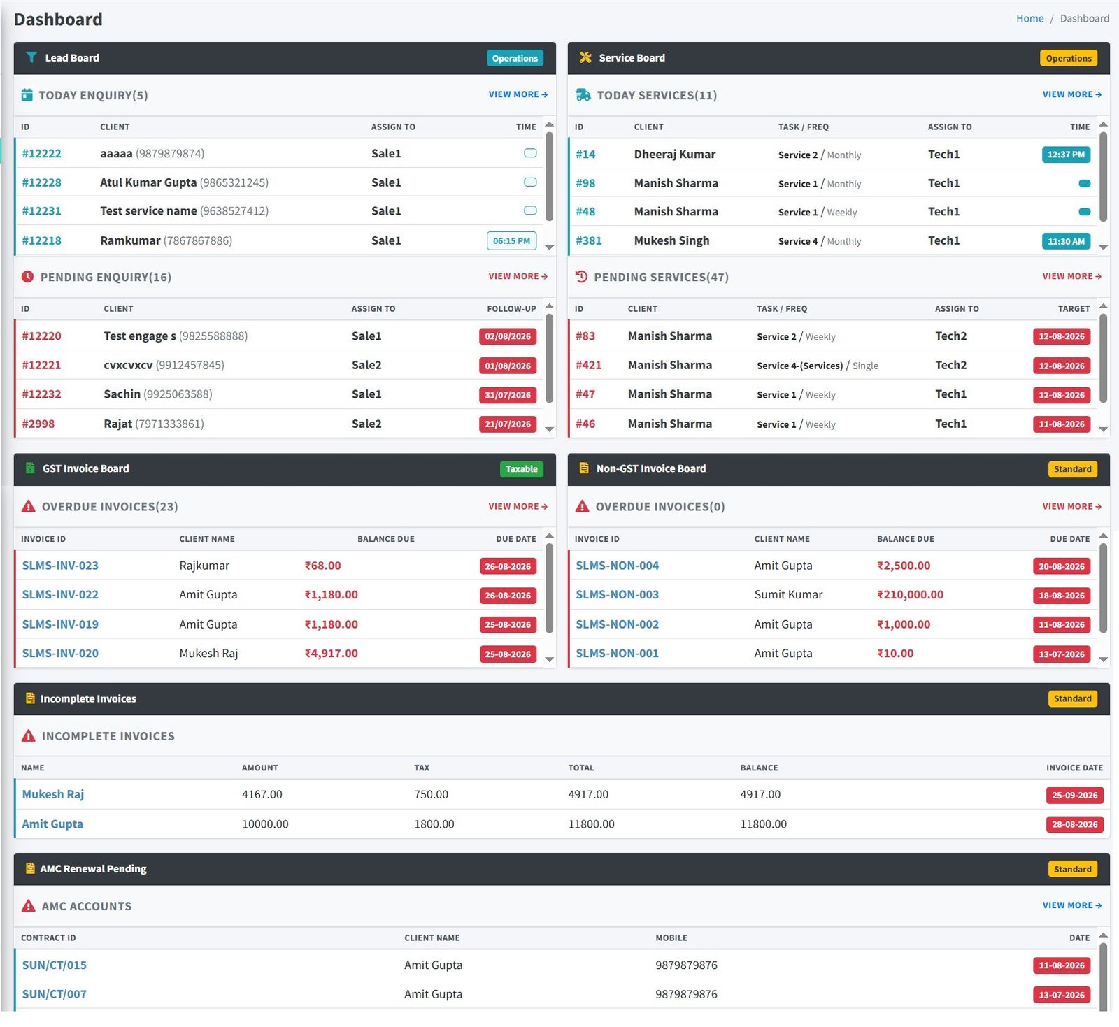 CRM Web Dashboard